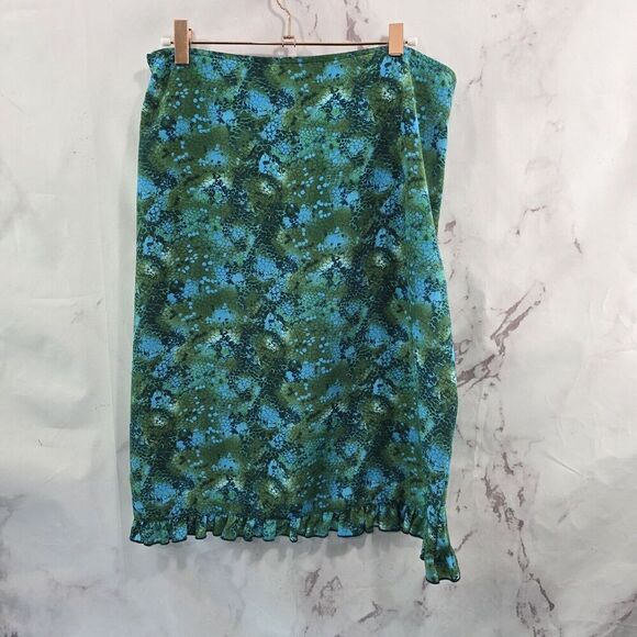 Vintage Y2K Skirt Womens Medium Blue Green Ruffle Snake Reptile Whimsy Witchy - Picture 1 of 9